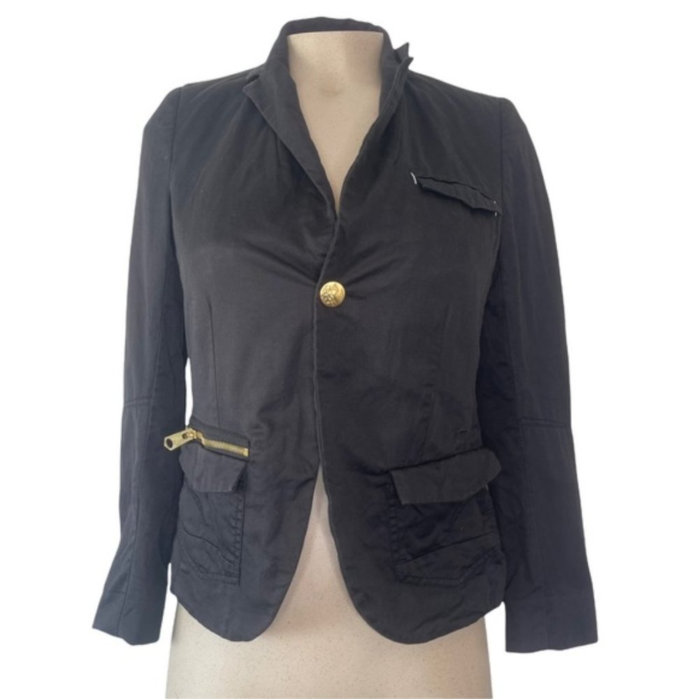 G-STAR Raw Black Cotton Linen Blend 'CL Safari Blazer' Button Front Size 34